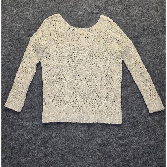 Pins and Needles Sweater Women Medium Ivory Crochet Open Knit Pointelle Pullover - Picture 6 of 9